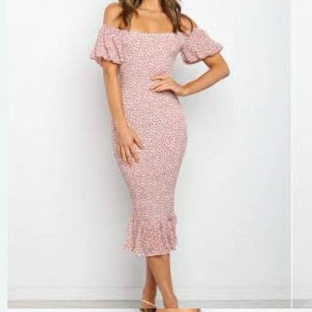 Pink Off-Shoulder Ruffle Dress